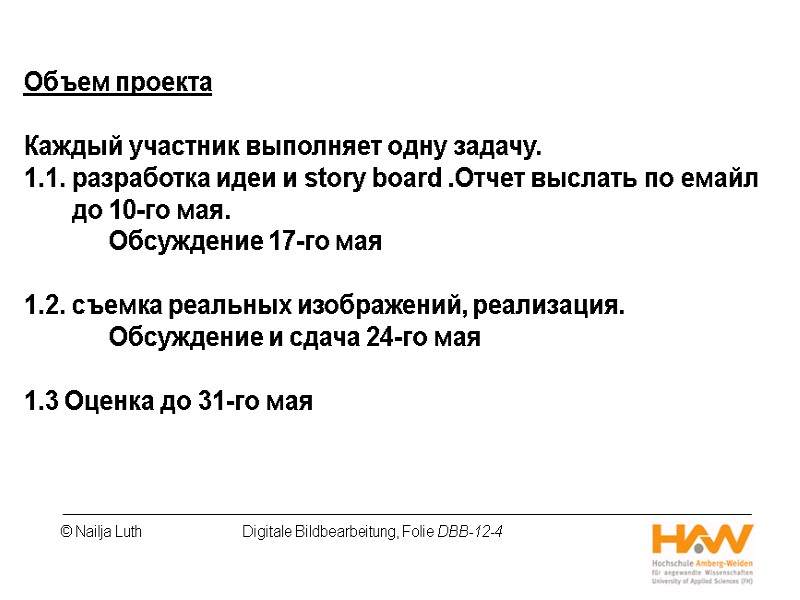 Объем проекта  Каждый участник выполняет одну задачу.  1.1. разработка идеи и story